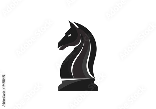 Black chess knight piece closeup profile.