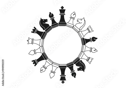Chess pieces in circular formation.
