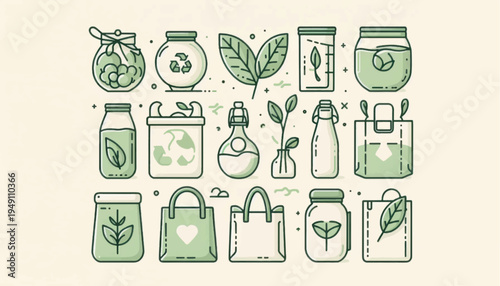 Eco Friendly Products and Packaging Illustrations.