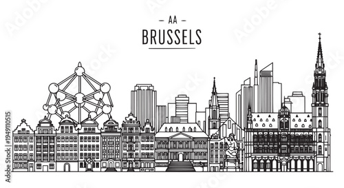 Brussels Skyline Illustration of Famous Landmarks