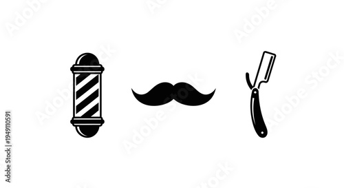 Barber Shop Icons Pole, Mustache, and Razor