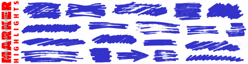 Sketchy highlight and marker form underline and strikethrough, highlight and marker brighten line, strike, x and stroke details.