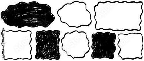 Creative shape and rectangle form a sketchy frame, organic and wavy rhythm around square, doodle border and crayon strokes give shape and rectangle frame charm.