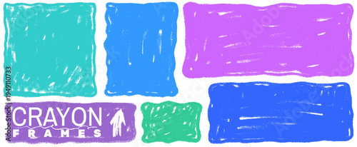 Lively pastel background with wiggle movement and block shapes, crayon strokes highlight a soft frame for text, square, box and border in wiggle block crayon frame.