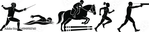 PrintModern Pentathlon Sports Silhouette Vector