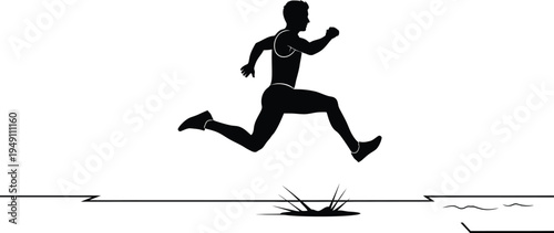 Triple Jump Athlete Landing In Sand Pit Vector