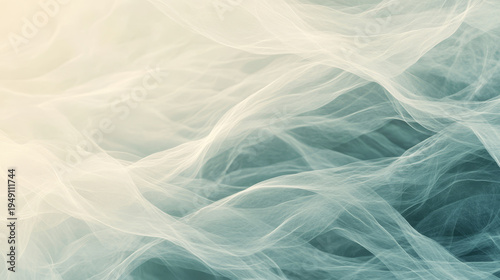 Abstract flowing translucent waves of light and soft blue ethereal fabric