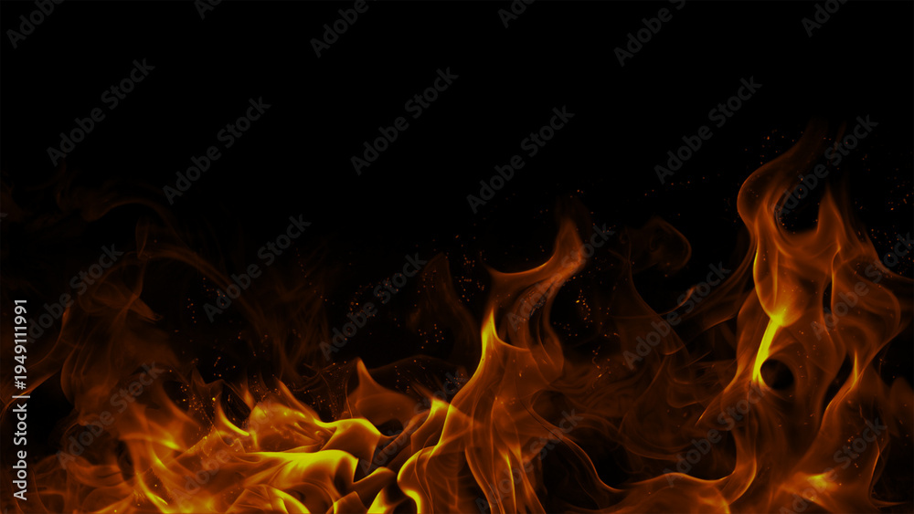 Αυτοκόλλητο Fiery orange flame wave abstract background 4K