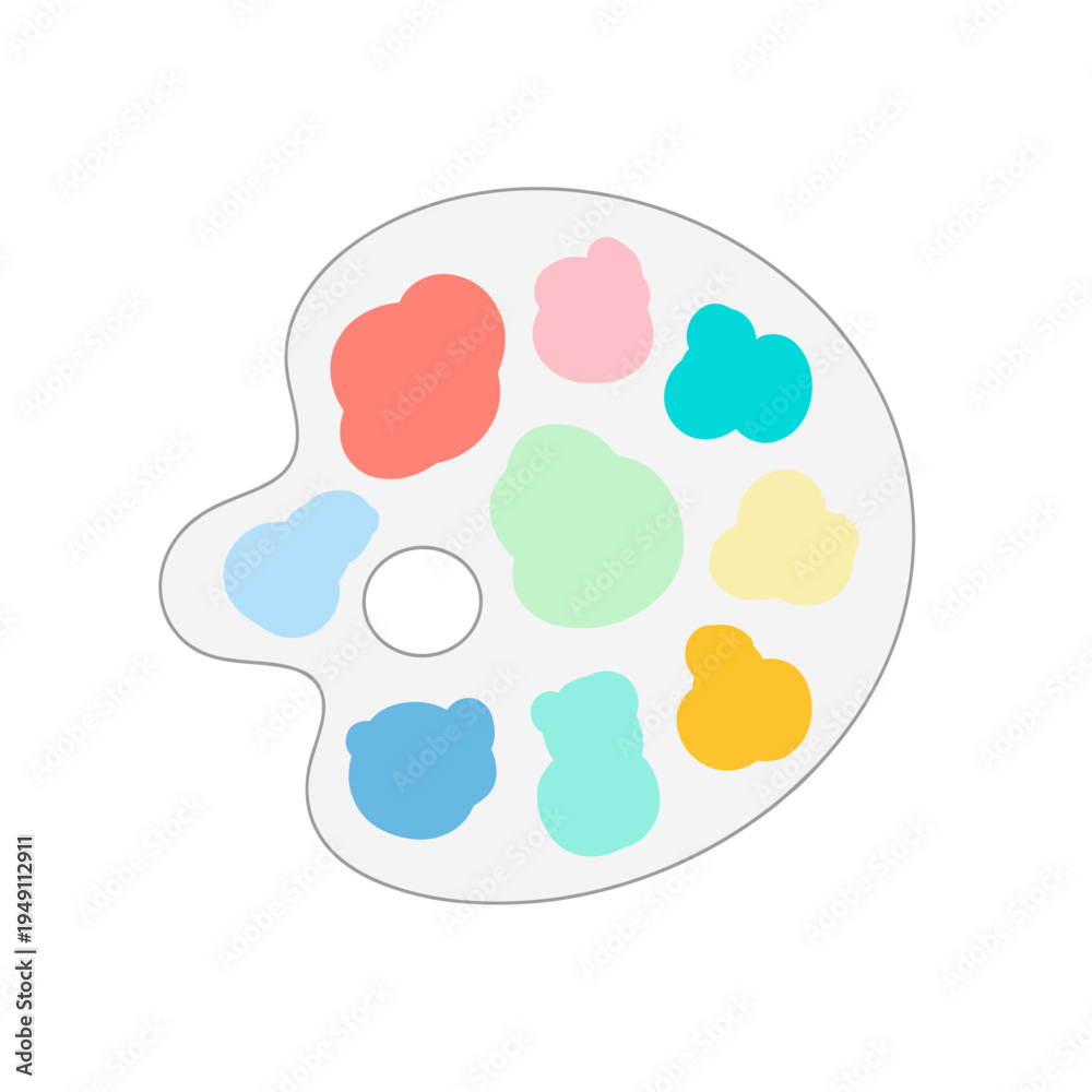 Obraz premium Colorful artist palette with various paint blobs in pastel hues 