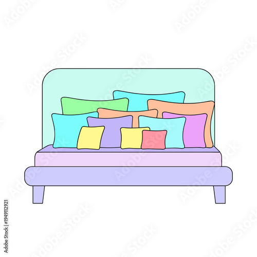 Colorful sofa with various cushions in minimalistic style  