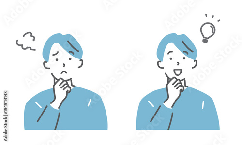 悩みとひらめきの若い男性のイラスト素材セット