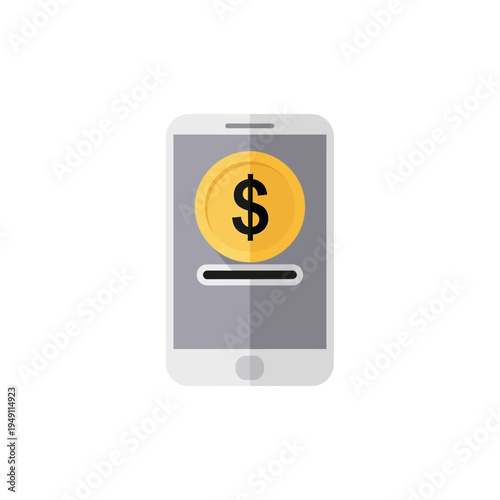 Mobile phone with dollar coin on screen.
