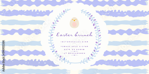 Festive easter brunch invitation with a cute bird and floral wreath