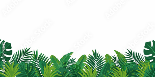 Tropical leaves and foliage create a vibrant green border design