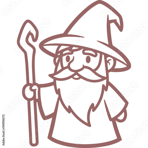 Illustration of a Wizard with a Beard and Staff