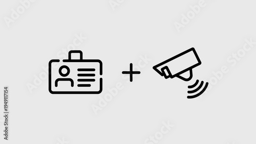 Id card and security camera icon combination symbol  security concept