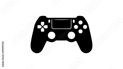 Black video game controller silhouette isolated on white background