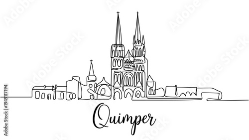 Quimper france cityscape skyline illustration with cathedral towers and buildings