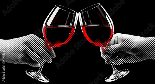 Two hands clinking wine glasses together.