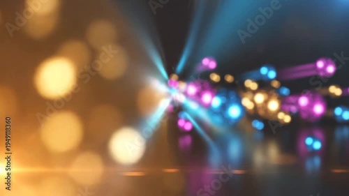 Abstract glowing lights and bokeh effect, futuristic digital art with vibrant colors and motion blur.