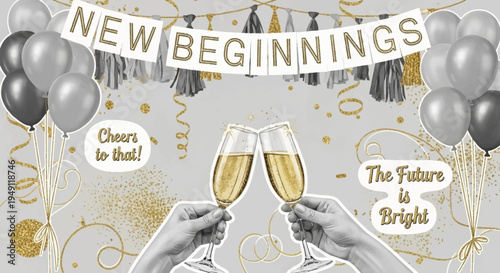 New Year Celebration with Champagne Glasses.