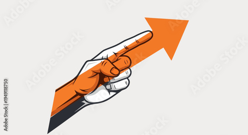 Hand pointing to the right with orange arrow.