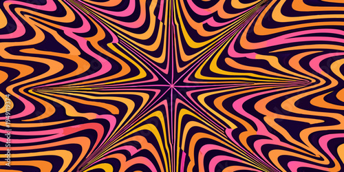 A vibrant swirling optical illusion with radiating lines and colors
