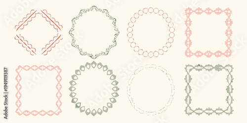 Collection of decorative hand drawn frames in various colors and shapes