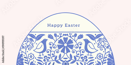 Decorative easter egg with birds and floral patterns wishing a happy easter
