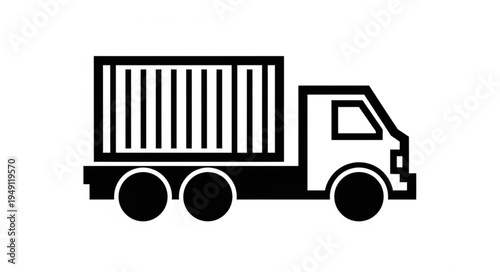 Black and White Illustration of a Cargo Truck with Container.