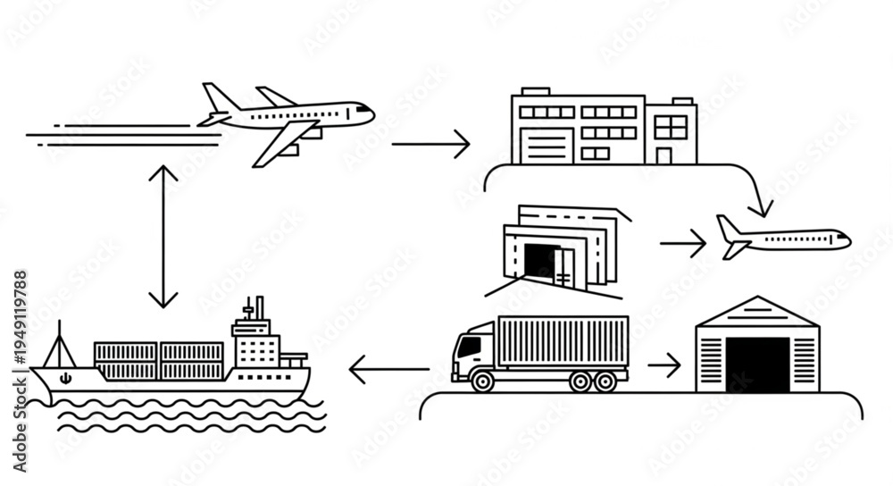 Naklejka premium Global Logistics Network - Air, Sea, and Land Transportation.