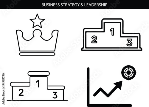Professional business strategy icons with chess pawn and crown symbols.