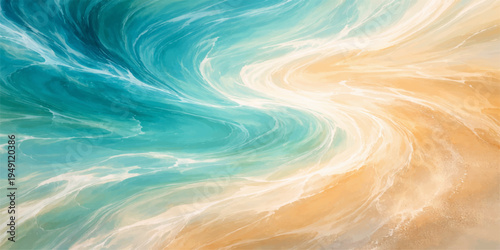 Abstract water background featuring a blue ocean wave texture with a liquid ripple pattern and light swirling through the nature landscape under a soft sky horizon