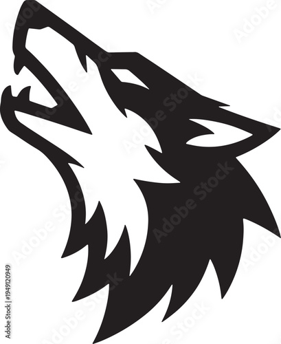 Black silhouette of a snarling wolf head howling with sharp teeth and pointed ears