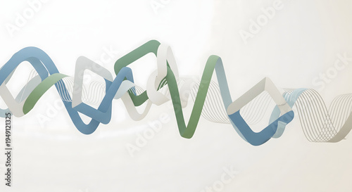 Abstract geometric waves and sharp lines with blue and green palette, modern design background