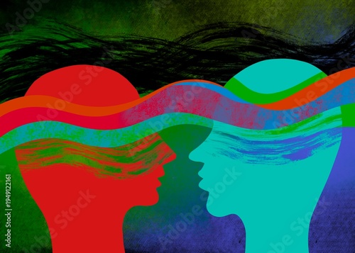 disegno grafico. sulla stessa lunghezza d’onda. comunicazione con pensiero. telepatia. sostegno morale.