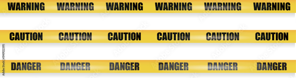 Fototapeta premium 危険・注意のテープのベクター素材 Yellow and black danger tape set for warning and no entry Vector illustration Barrier tape design