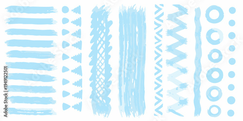 Abstract light blue brushstrokes and patterns arranged in a vertical composition