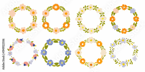 Colorful floral wreaths in various shades and circular arrangements