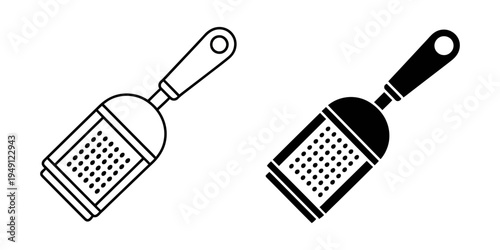 A vector illustration of two grater designs with distinct handle colors and grating textures