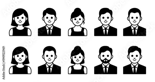 A vector illustration featuring a set of male and female business avatars
