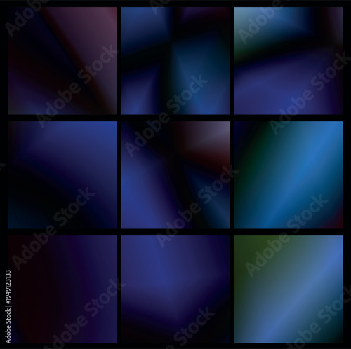 Serene grid of blue and teal gradients flows softly across panels, evoking calm and clarity, ideal for corporate branding, wellness themes, or clean digital interfaces.	