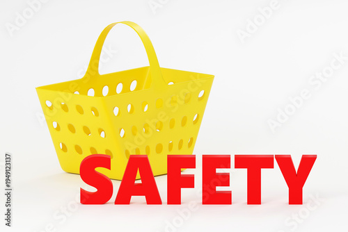 Luxury red inscription safety on grey podium, soft light, smooth background, 3d rendering
