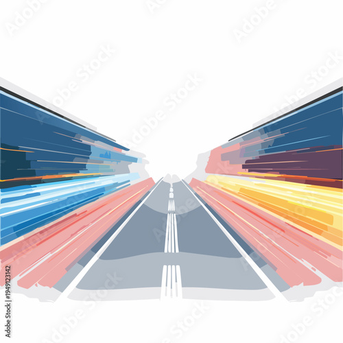 Abstract illustration of a road receding into the distance with colorful lines