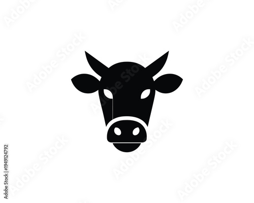 Cow face black silhouette minimalist livestock vector logo