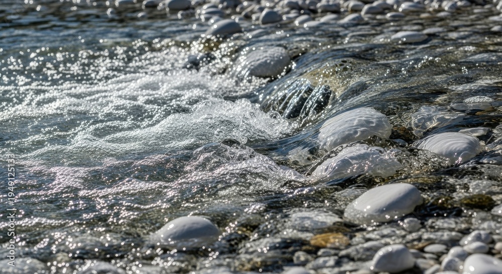 Obraz premium Clear River Water Rushing Over Smooth Rocks in Natural Outdoor Environment