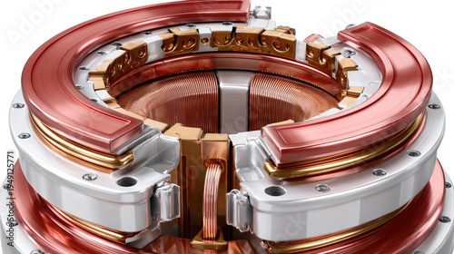 Intricate Machinery Marvel: A close-up showcases complex machine elements. The blend of metals, with detailed mechanical components, reveals the design and precision.