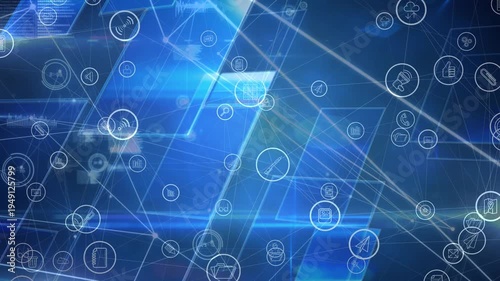 Wallpaper Mural Animation of network of connections with icons over shapes on black background Torontodigital.ca