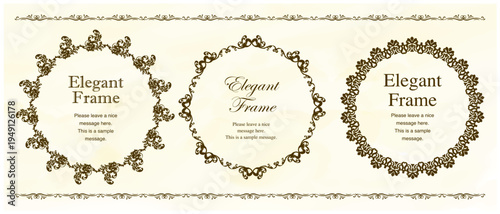 高級感のあるエレガンスなフレームセット、飾り罫、装飾デザイン、上品なあしらい、ブラウン