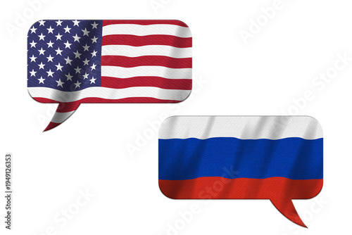 USA and Russia speech bubbles communication concept